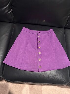 Purple Button-Front A-Line Skirt